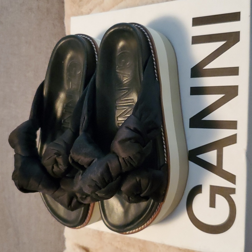 Ganni knotted satin platform sandals